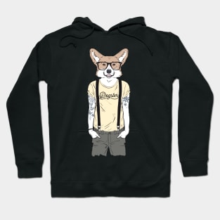 Tattooed Corgi With Suspenders Hoodie